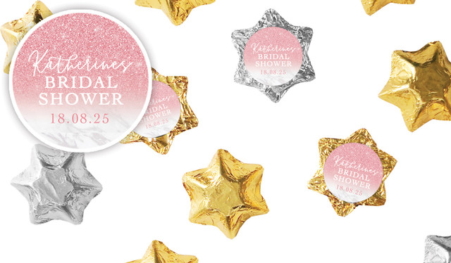 Rose Glitter Bridal Shower Personalised Foil Chocolate Stars