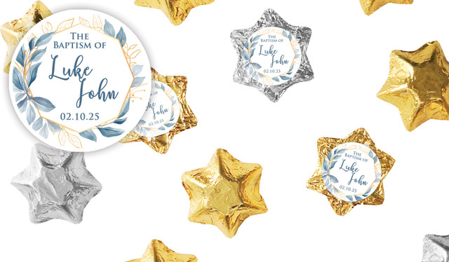 Blue Leaves Christening Personalised Foil Chocolate Stars