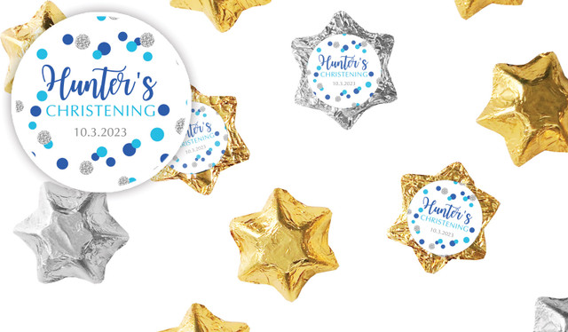 Confetti Blue Christening Personalised Foil Chocolate Stars