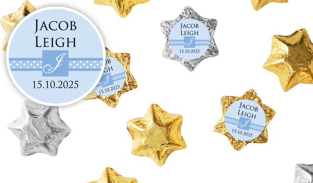 Initial Blue Christening Personalised Foil Chocolate Stars
