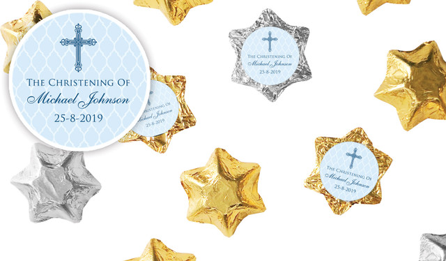 Religious Blue Christening Personalised Foil Chocolate Stars