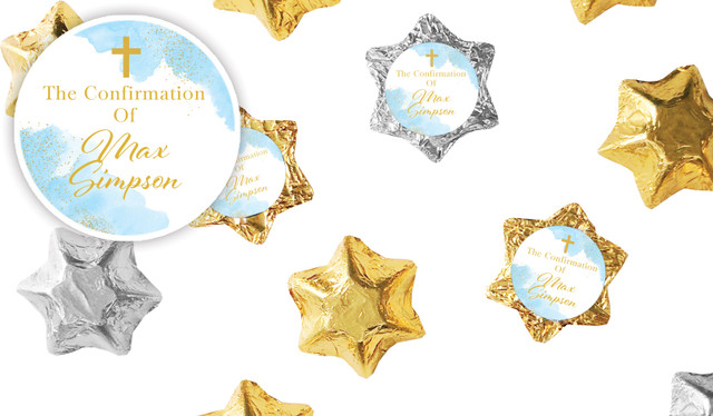 Gold Sparkle on Blue Confirmation Personalised Foil Chocolate Stars