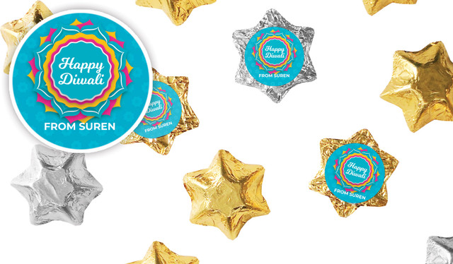 Bright Blue Diwali Personalised Foil Chocolate Stars