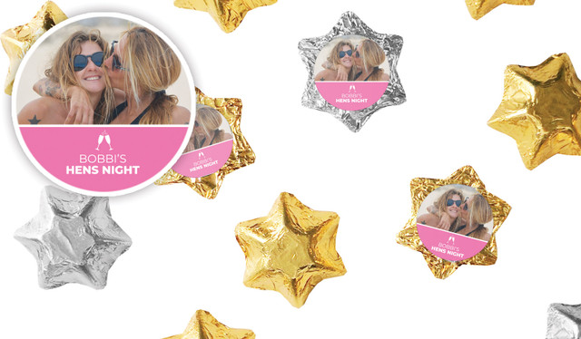 A Photo With Right Box Hens Night Personalised Foil Chocolate Stars