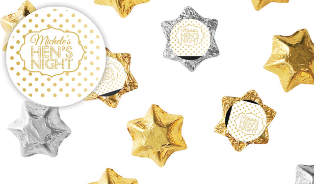 Gold Polkadot Hens Night Personalised Foil Chocolate Stars