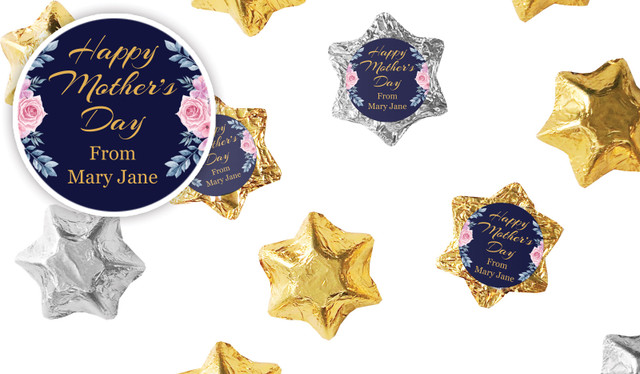 Pink Roses On Navy Mothers Day Personalised Foil Chocolate Stars