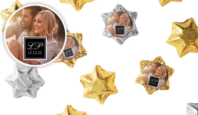 A Photo With Square Wedding Personalised Foil Chocolate Stars