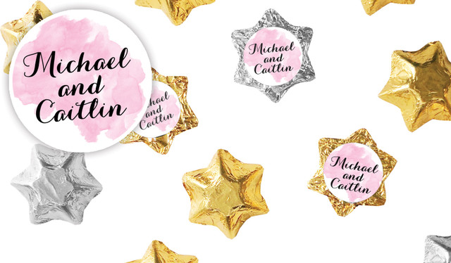 A Splash Of Watercolour Pink Wedding Personalised Foil Chocolate Stars