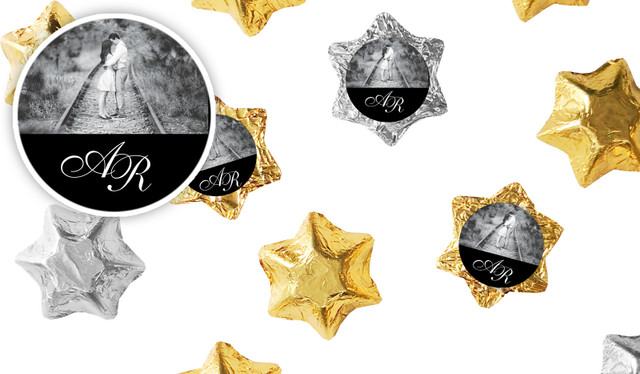 Add A Photo Black Wedding Personalised Foil Chocolate Stars