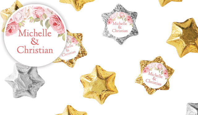 Classic Rose Border Wedding Personalised Foil Chocolate Stars