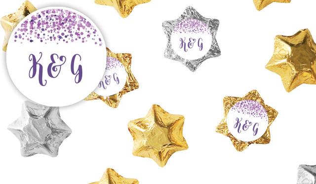 Confetti Purple Wedding Personalised Foil Chocolate Stars