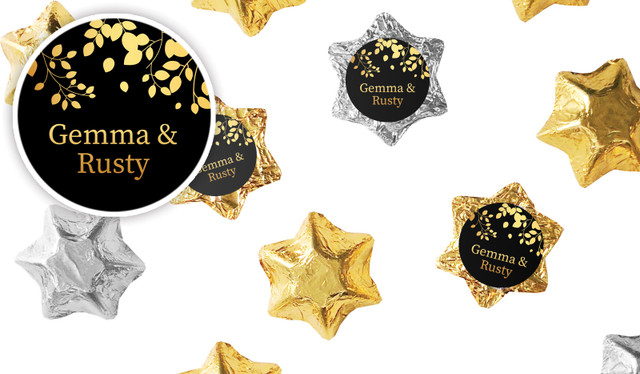 Gold Leaves Wedding Personalised Foil Chocolate Stars