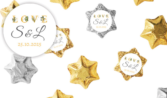 L-O-V-E Flowers Wedding Personalised Foil Chocolate Stars