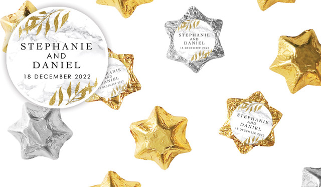 Marble & Fern Wedding Personalised Foil Chocolate Stars