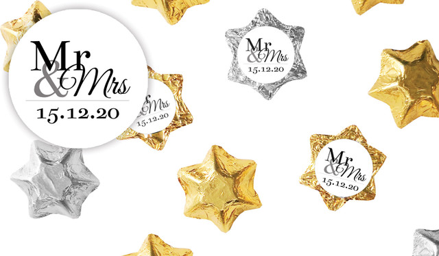 Mr & Mrs Announcement White Wedding Personalised Foil Chocolate Stars