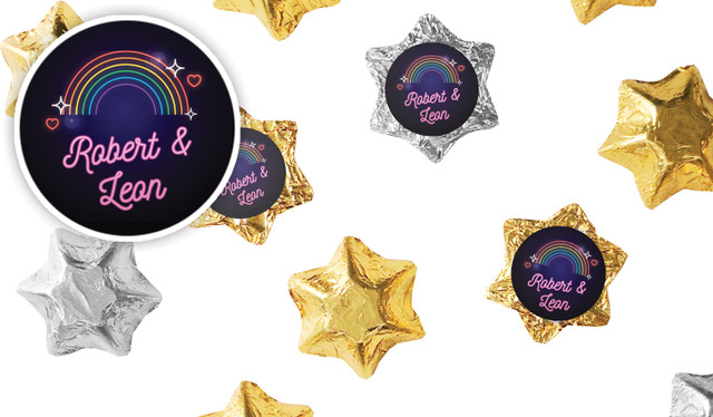 Neon Rainbow Wedding Personalised Foil Chocolate Stars