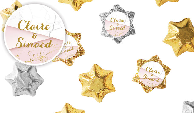 Pink And Marble Wedding Personalised Foil Chocolate Stars