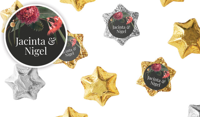 Wild Flowers Dark Wedding Personalised Foil Chocolate Stars