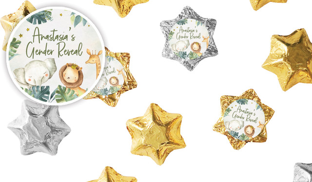 Animals On Safari Gender Reveal Foil Chocolate Stars