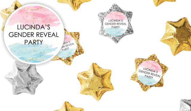 Paint Strokes Gender Reveal Foil Chocolate Stars