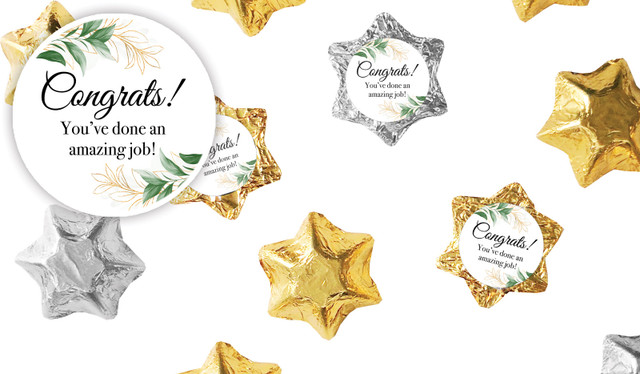 Gold And Green Leaves Congratulations Foil Chocolate Stars