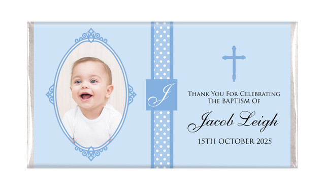 Initial In Blue Christening Personalised Chocolate Bar