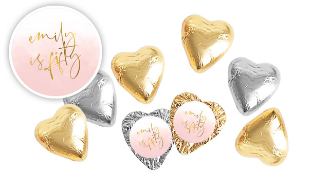 Gold On Blush Personalised Foil Chocolate Hearts