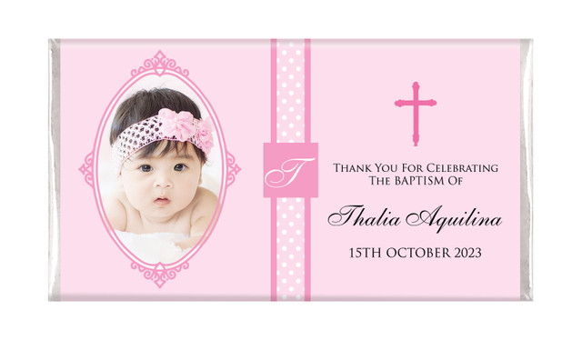 Initial In Pink Christening Personalised Chocolate Bar