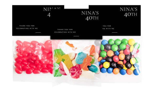 Right Aligned Black Birthday Personalised Lolly Bag With Topper