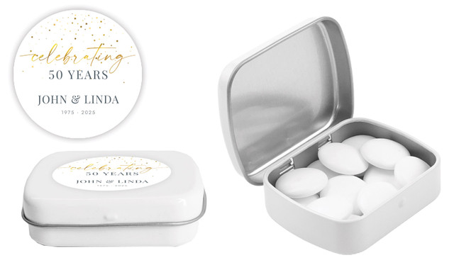 Falling Confetti Anniversary Personalised Mint Tins
