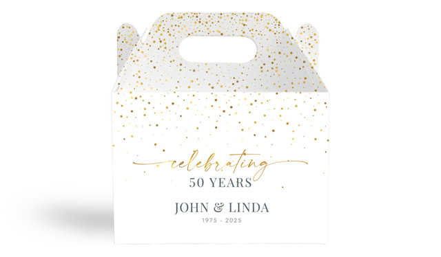 Falling Confetti Anniversary Personalised Gable Favour Box