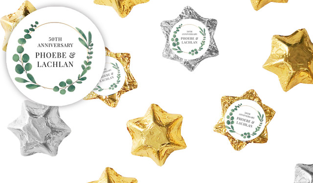 Eucalyptus Anniversary Personalised Foil Chocolate Stars