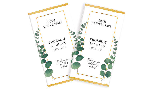 Eucalyptus In Gold Wedding Anniversary Chocolates