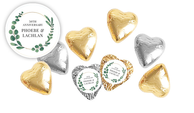 Eucalyptus Anniversary Personalised Foil Chocolate Hearts