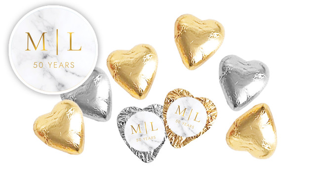 Monogram On Marble Anniversary Personalised Foil Chocolate Hearts