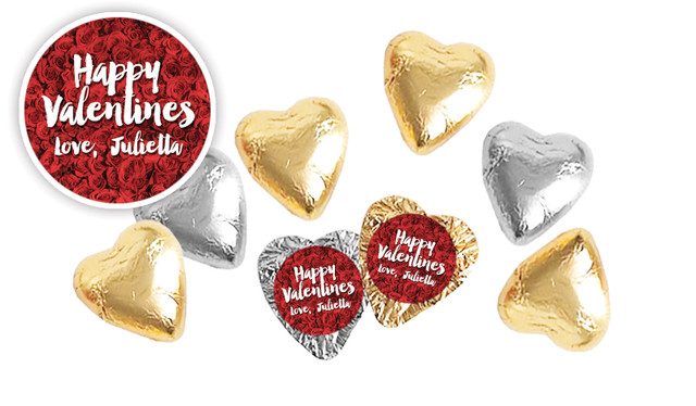 Roses Full Foil Covered Chocolate Hearts
