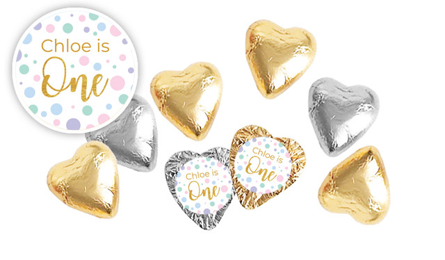Pastel Dots Birthday Personalised Foil Chocolate Hearts
