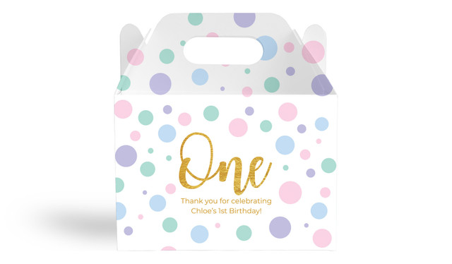 Pastel Dots Kids Party Personalised Gable Favour Box