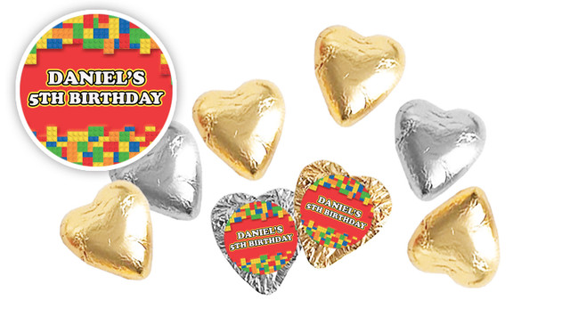 Building Blocks Birthday Personalised Foil Chocolate Hearts