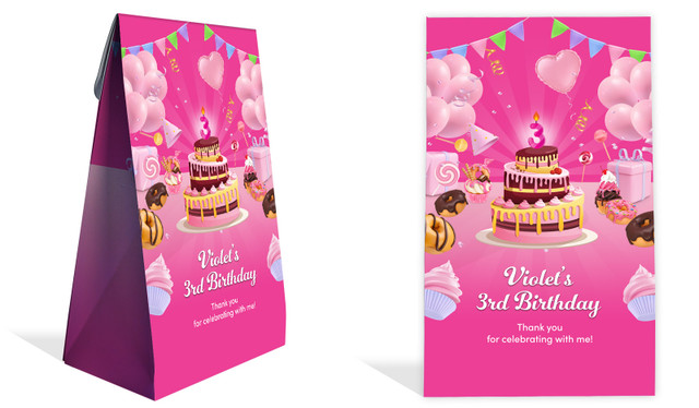 Birthday Cake Kids Party Personalised Gusset Favour Bag