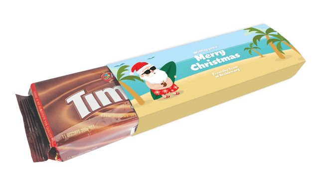 Beach Santa Christmas Customised Packet Of TimTams TM
