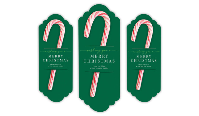 Flowing Green Christmas Personalised Candy Cane Card