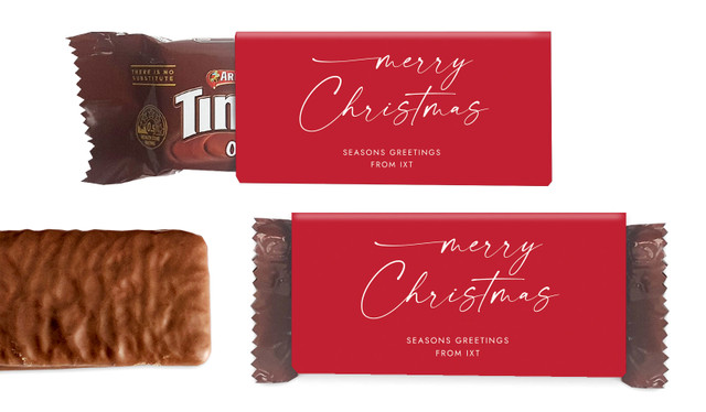 Red Cursive Christmas Individual TimTam TM (Box Of 150)