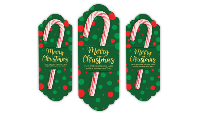 Xmas Dots Christmas Personalised Candy Cane Card