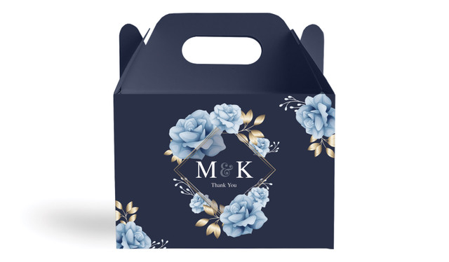 Flowers On Navy Engagement Personalised Gable Favour Box