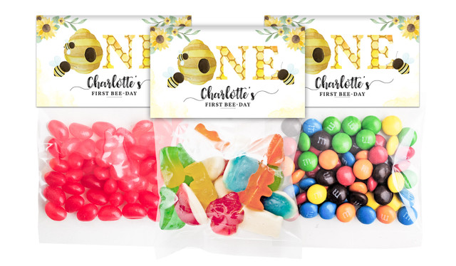 Bee 1st Birthday Lolly Bags With Custom Topper (Choice Of Filling)