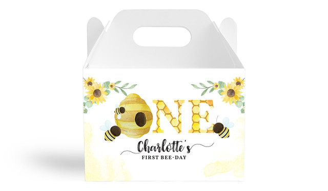 Bee 1st Birthday Kids Party Personalised Gable Favour Box