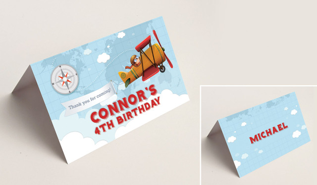 Aeroplane Birthday Place Cards With Guest Names Printed