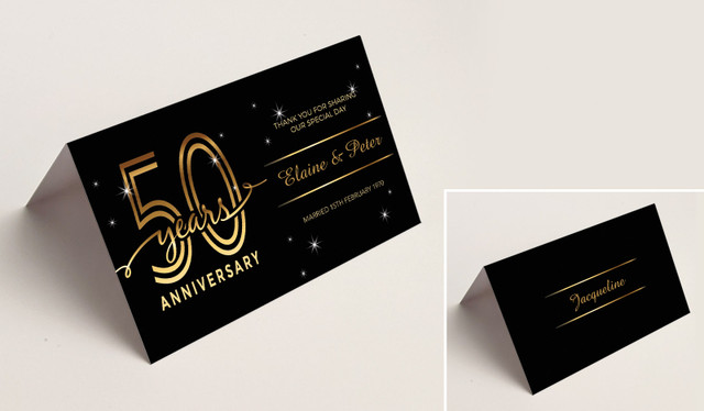 Big Number Gold Anniversary Place Cards With Guest Names