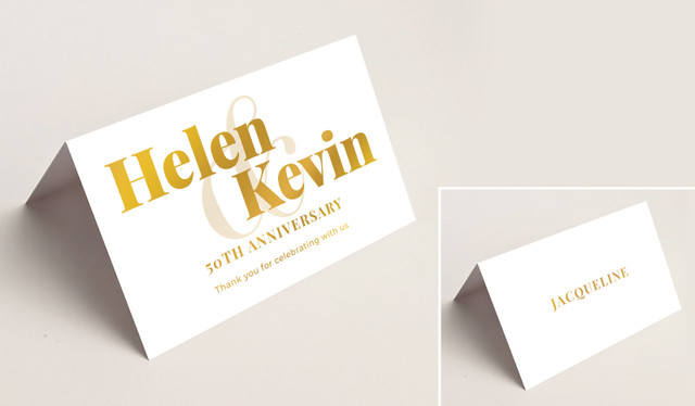 Bold Names Anniversary Place Cards With Guest Names